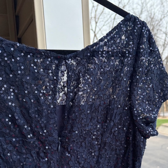 🆕 SLNY Navy Blue Sequin LaceL Dress Size 10 Gown Mother of the Bride Party - Picture 9 of 17